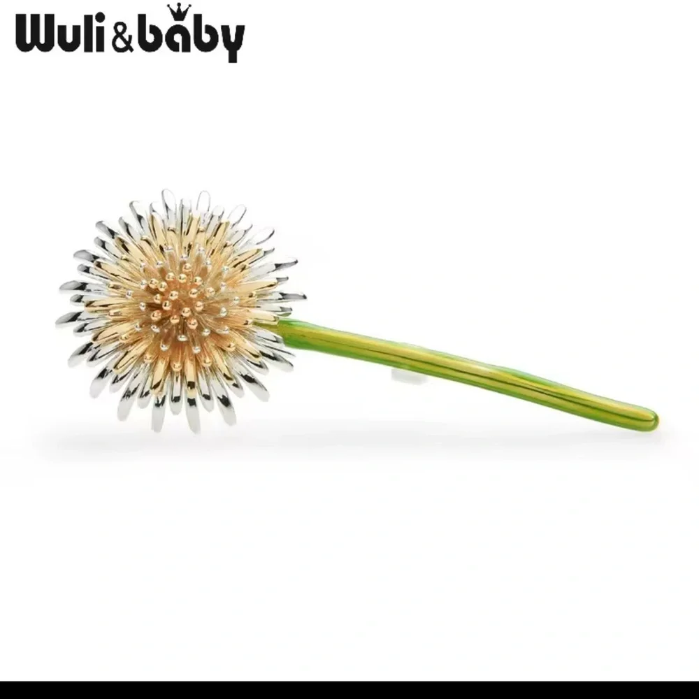 Dandelion Silver Gold Stem Brooch
